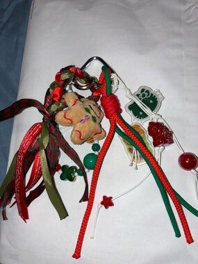 Festive Red & Green Charm Keychain with Plush Star Accent